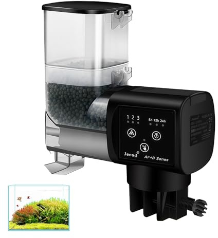 Futterautomat Aquarium: 250ml Automatischer Fischfutterautomat, Einstellbar Fische Fischfutterspender, Fischfutterautomat für Granulat und Streifen, für Aquarien Glasdicke von weniger als 1,5 cm