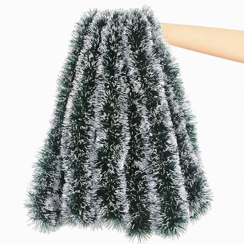 Naturezhen Ghirlanda Natalizia 18m Lucente, Morbida e Riutilizzabile, Decorazioni Albero di Natale per Albero, Porta, Camino, Scale, Ghirlanda Tinsel Metallica per Decorazioni Festive (Verde scuro)