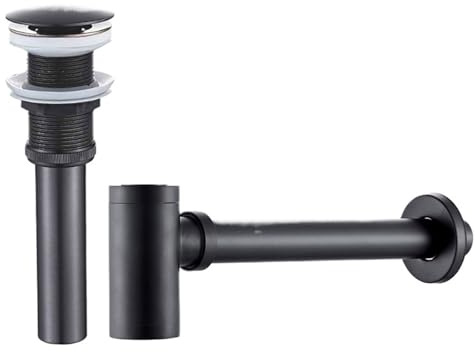 Pop-Up Valve Drain Fitting, Antique Brass Bottle Trap Waste Pipe Kits for Bathroom Sink Multicolor(Black no Hole)