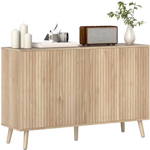 HOMCOM Buffet Salon Meuble de Rangement 4 Portes 120 x 35 x 77,5 cm Chêne