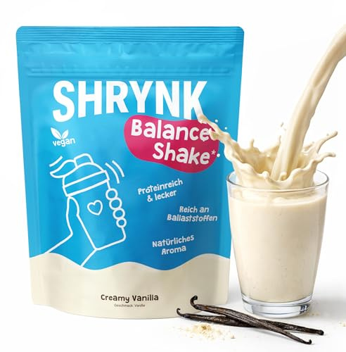 SHRYNK Balance Shake Mahlzeitenersatz Creamy Vanilla (500g) - Eiweißshake zum Abnehmen - Trinkmahlzeit Pulver - High Protein Diät Drink ohne Inulin - Vegan Abnehmen Shake
