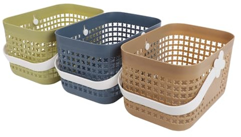 Oreilet 3 Cestas de Plástico para Bayas, Cesta Recoger Frutas con Asa, Cestas Apilables Almacenamiento Jardín Contenedor para Gabinete, Cerezas y Verduras, 5,9 X 6,7 X 9,8 Pulgadas
