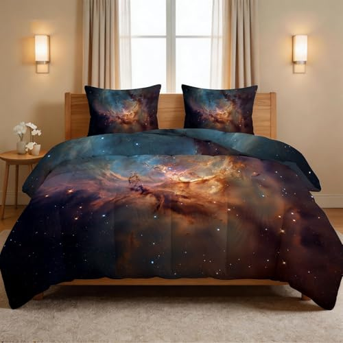 Bettdecke 135 x 200 cm Ohne Bezug Nutzbar, Sommer Bettdecken Fotografie Nebel Universum Waschbar Bügelfrei Ganzjahresdecke, Hautfreundlich Gewaschene Baumwolle mit 2 Kissenbezügen