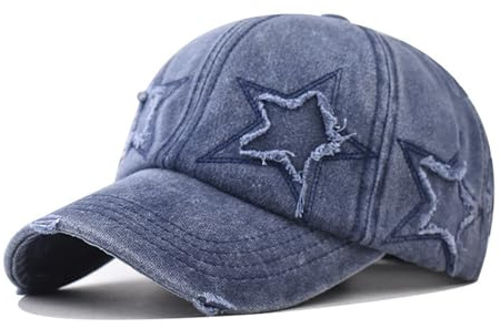 Vintage Distressed Washed Baseball Cap with Ripped Holes & Star Embroidery - Unisex Adjustable Cotton Hat for Outdoor Sports, Hiking, Golf, Tennis and Casual Streetwear Style