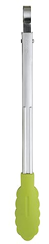 CUISIPRO Küchenzange 24 cm, Edelstahl, grüne Antihaft-Silikonenden | grün, einhändige Bedienung, Aufhängeöse, rutschsicher, hitzebeständig, spülmaschinenfest
