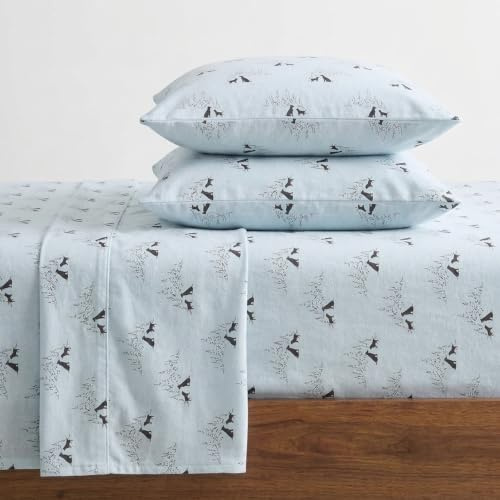 Eddie Bauer - Flannel Sheets King Size, Anti-Pilling & Wrinkle Resistant Cotton, Touchably Soft for All-Season Comfort - Bed Sheets with Matching Pillowcases & Fitted Sheet (Dog Friends Blue)