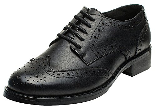 rismart Donna Brogue Appuntito Dito del Piede Pelle Oxfords Scarpe Stringate Basse 02372(Nero,EU38.5)