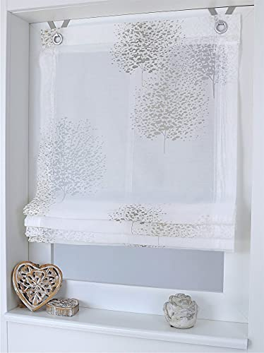 Raffrollo Ösenrollo Bellinda weiß Taupe Öse 45 x 140 cm