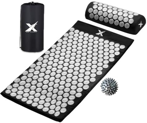 Xn8 Shakti Acupressure Mat & Pillow, Spiky Acupuncture Mat for Anxiety, Stress Relief, Back Pain, Muscle Relaxation & Recovery, Portable Reflexology Matt with Carry Bag for Men & Women, Black-White