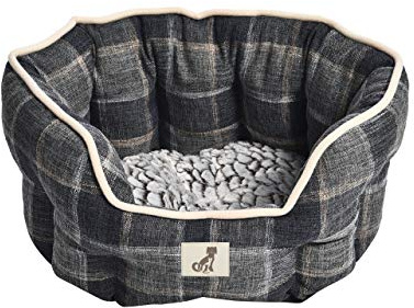 allpetsolutions Alfie Dog Bed – Warm Fleece-Lined Machine-Washable Bed with Raised Rim, Check (Small)