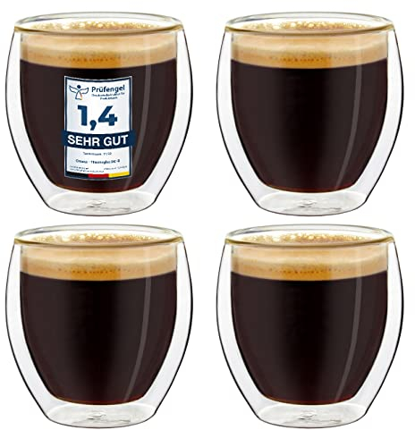 Creano Conjunto de 4 Vasos de Doble Pared de Café Expreso, Vasos Térmicos con Efecto de Flotación | 100ml