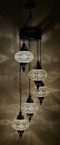 Samarkand - Lights Handgefertigte Orientalische Mosaiklampe Mosaik Glas Hänge Lampe Innenleuchte Pendelleuchte Deckenleuchte Aussenleuchte Handarbeit Hängeleuchte Hängelampe Größe 3 / L/Silber