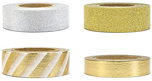 4 Stück Dekoklebeband aus Papier in Gold/Silber Washi Tape Dekoband Deko DTP2
