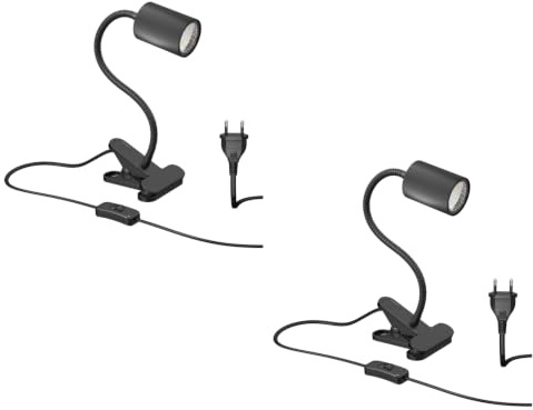 ledscom.de 2x Klemmleuchte WAIKA mit Schwanenhals und Schalter schwarz matt, inkl. GU10 LED Lampe (warmweiß, 2,339W, 227lm, 110°)