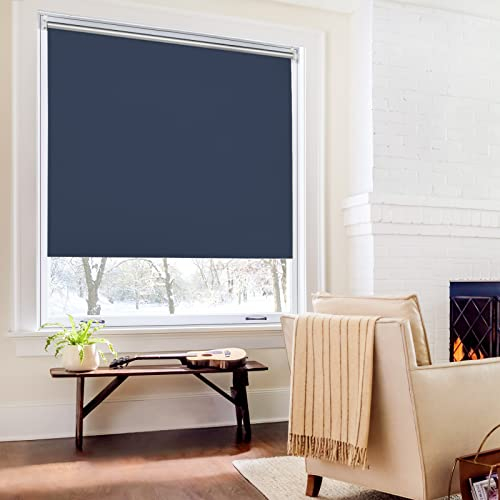 Verdunklungsrollo ohne Bohren Rollos für Fenster B80 x H120 cm (Stoffbreite 75cm) Dunkelblau Thermo Rollo Klemmfix Verdunkelungsrollo Seitenzugrollo Sicht-und Sonnenschutz Wandmontage