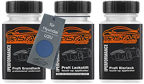 TRISTARcolor Autolack Lackstifte für Hyundai U2U Champion Blue Perl +1K | Set aus Grundlack + Basislack + Klarlack, Lackfläschchen mit Pinsel, je 50ml