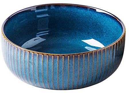 Elegante insalatiera in porcellana blu – grande ciotola da portata rotonda da 1800 ml per zuppe, insalata, cereali, ramen (21 cm)