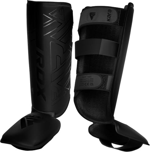 RDX Protège Tibia Boxe Thai Kick Boxing Arts Martiaux MMA D'entraînement, Maya Hide Cuir Kara Protege Tibia Muay Thai Krav Maga Sparring BJJ Karaté et Combat Libre Training Pied Protection