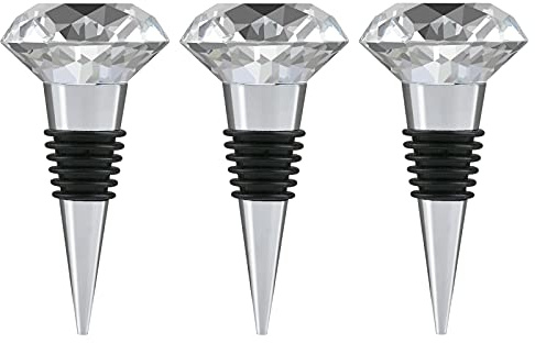 WANDIC Tapones para Botellas de Vino, Juego de 3 Tapones Decorativos para Botellas de Vino de Cristal Transparente con Forma de Diamante para Bar Fiesta