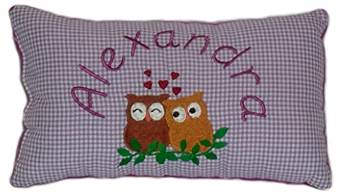 Momelie Lila Schmusekissen * Kuschelkissen * Eule * mit Namen Bestickt * 17 x 29 cm * SK-li_0021