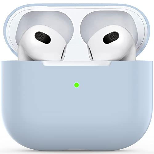 Funda para Airpods 3, Protectora Ultrafina de Silicona Suave a Prueba de Golpes, Accesorios Antideslizantes, Funda Protectora para Apple Airpods 3, Funda de Carga Frontal LED Visible - Azul Claro