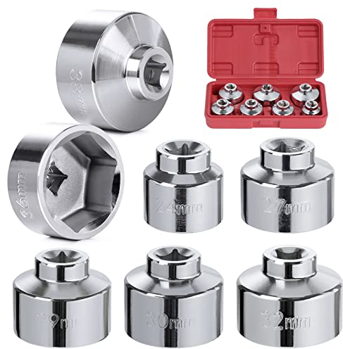 HSEAMALL Ölfilterschlüssel-Set, 3/8-Zoll-Kappe, Ölfilter-Steckschlüssel-Set, 24 mm - 38 mm, kompatibel mit BMW, Mercedes, VW-Papierpatronengehäuse, 7-teilig