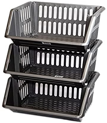 PHG Compact 3 Tier Stackable Kitchen Organiser |Durable Plastic Storage Basket | Elegant Vegetable and Fruit Storage | Unique Cupboard Storage | Kitchen Sink Organiser (35 Centimetres, Silver)