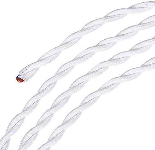 sourcing map Twisted Cloth Covered Wire 2 Core 18AWG 10m/32.8ft, Vintage Woven Fabric Electrical Cable for Pendant Light DIY Project,White