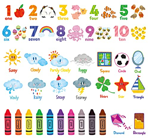 DECOWALL DSL-8056 Leanring Number Color Weather Shape Wall Stickers Educational Decals for Kids Bedroom Nursery Living Room Art Home décor Classroom playroom Decorations Crafts Vinyl