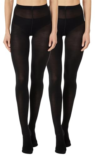 Wolford Merino Duo Pack Wool Tights For Women Thermal Opaque 200 Denier With Reinforced Heel Black Size Medium
