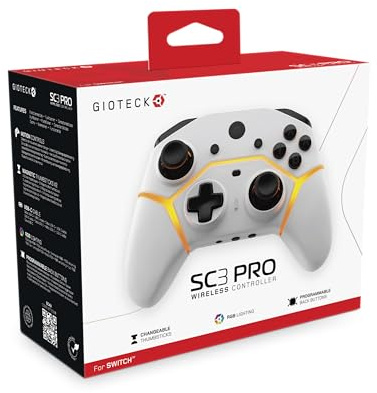 Gioteck SC3 Pro Wireless Controller for Switch with Programmable Back Buttons RGB LED - White - Bluetooth Compatible