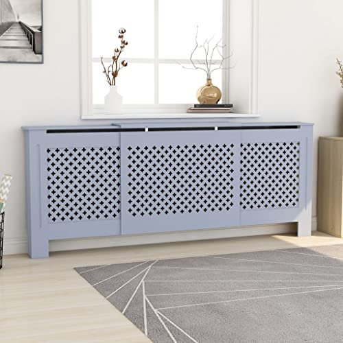 WIFESE HeizköRperverkleidung 205x20.5x81.5 cm Grau HeizköRperverkleidung HeizköRperabdeckung Speicherfunktion Holzgitter HeizköRperverkleidung RippenheizköRper Lamellenwand Holzverkleidung