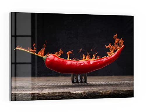 DEQORI Glas-Magnettafel | 60x40 cm groß | Motiv Brennende Chilischote | Memo-Board aus Glas | Magnetboard inkl. Magnete, Stift & Tuch für Küche & Büro | Tafel magnetisch & beschreibbar