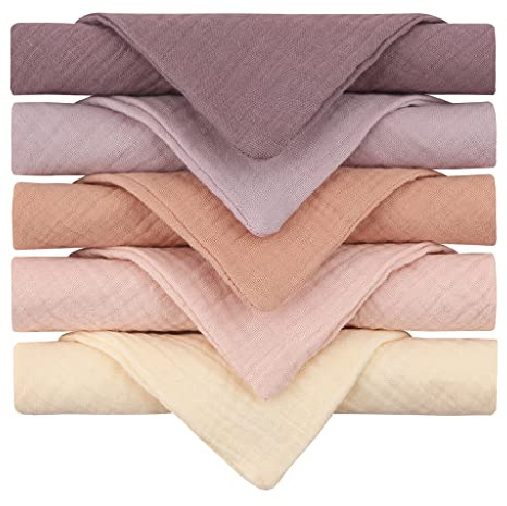 Ranuw 5er Baby Musselin Tuch,23x23 cm Spucktücher,Baby Mini Mulltücher für Babypflege,Musselintücher für Baby,Baumwolle,superweich,saugfähig und atmungsaktiv(Farbe-3)