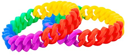 2 Pack Rainbow Chain Link Silicone Bracelets - LGBTQ+ Accessories for Women & Men - Perfect for Pride Month, Pride Parade and Fundraisings