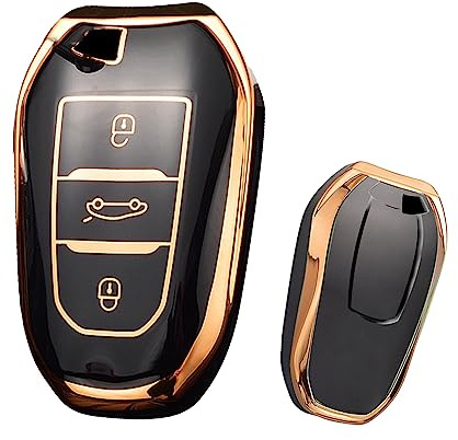 ontto Schlüsselhülle Autoschlüssel Hülle Passt für Peugeot 2008 3008 5008 308 508 für Opel Grandland X Mokka Corsa Insignia TPU Silikon Schlüsseletui Schutzhülle Schlüsselanhänger-Gold Schwarz