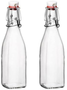 Bormioli Rocco Swing Top Glass Bottle (Set of 2) - 8.5 oz Kitchen Containers with Airtight Seal, Ideal for Homemade Dressings, Syrups, Infused Oils, Small-Batch Beverages - Glassware for Kitchen