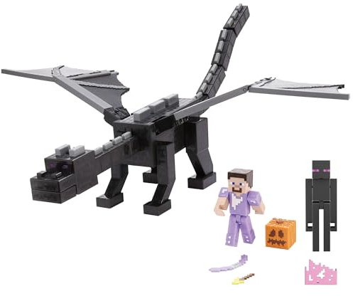 Minecraft Ender Dragon Action Figures Set, Lights, Sounds & Mist with Steve & Enderman 3.25-in Scale Figures, HTN25