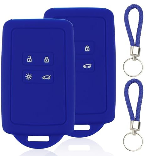 TXErfolg 2STK Autoschlüssel Hülle Blau kompatibel mit Renault 4-Tasten Smartkey Autoschlüssel(nur Keyless Go) mit 2 Schlüsselanhänger Silikon Schlüsselhülle für Clio/Espace 5/Master Bus/Talisman