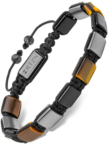 RTZN® Triple Protection Bracelet for Men – Premium Artisan Handcrafted Authentic Tiger Eye, Black Obsidian & Hematite Beads – 9mm Protection Stones Mens Bead Bracelets (Havana)
