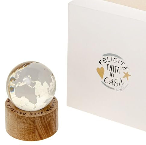 LIGHT Mappamondo su base di legno con luce led 6 cm BOMBONIERA