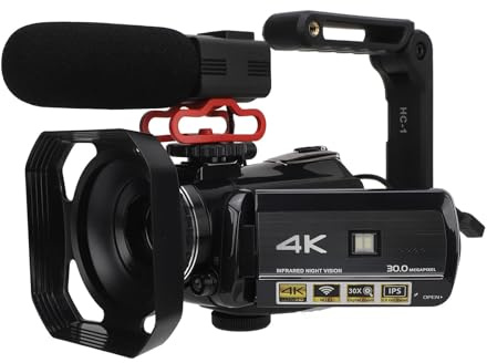 Asixxsix Videocámara con Cámara de Video 4K, 30MP, Pantalla Táctil de Rotación de 3 Pulgadas, WiFi, Visión Nocturna por Infrarrojos, Cámara de Vlogging, Grabadora con Zoom 32X Antivibración