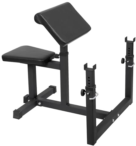 HSM Preacher Curl Weight Bench Max load 450lbs Strength Training Seated Arm Isolated Barbell Dumbbell Biceps Station Home Gym (BLACK)