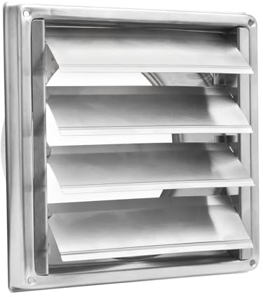 VOSSOT Clapet anti-retour 150mm Grille d'aération avec clapet anti-retour, grille de protection météorologique en acier inoxydable avec lamelles mobiles, grille de ventilation en acier inoxydable avec