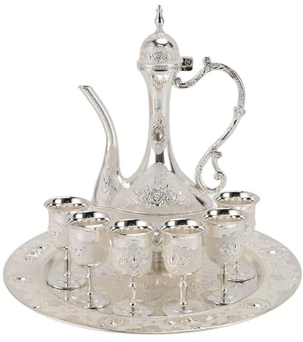 Aladeno Set da tè turco Set da tè vintage in lega di zinco Set da tè antiruggine per adulti Set da tè colorfast con 6 tazze da caffè e vassoio da tè Set di teiere turche di lusso (AladenooFCobSbz-11)