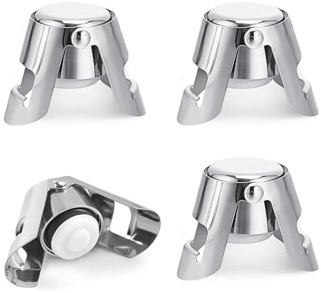 4Pcs Wine Bottle Stoppers, Bottle Stopper, Wine Stopper, Champagne Stoppers, Wine Stoppers for Wine Bottles, Leak-Proof Bubble Retaining Saver, for Wine Champagne Beer Collection (Silver)
