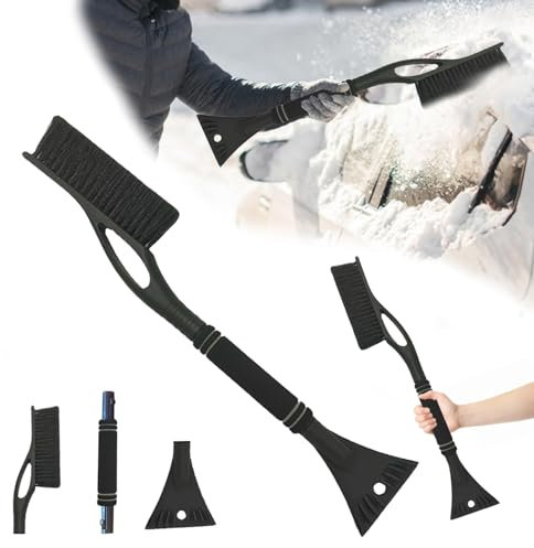 Xiujuers Eiskratzer Auto mit Besen, 60CM Scheibenkratzer Auto mit Schaumstoffgriff, 2 in1 Auto Schneebesen, Eiskratzer mit Besen, Car Snow Brush, Auto Schneebürste für Auto, SUV, LKW (Schwarz)