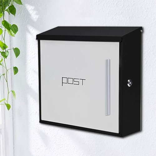 Metall-Briefkasten Zur Wandmontage, Paketbriefkasten, Postkasten Briefkästen ,Wetterfester Paketkasten mit Schloss, Großes Fassungsvermögen, Geeignet für Das Home-Office Im Außenbereich(White)
