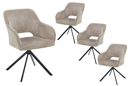 SAM 4er Set Esszimmerstuhl Milly | Stoffbezug | Farbe: Beige | Armlehnen | 360° drehbares Metallgestell | Drehstuhl/Armlehnstuhl für Esszimmer & Büro
