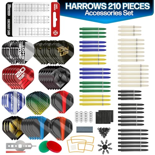 Harrows Trophy 210 st Dart-tillbehörsset – fantastiskt paket inkluderar pilstjälkar, pilflygningar, dartringar, pilvässare, dartverktyg, flygskydd, fingervax, övningsringar och gratis kassakort